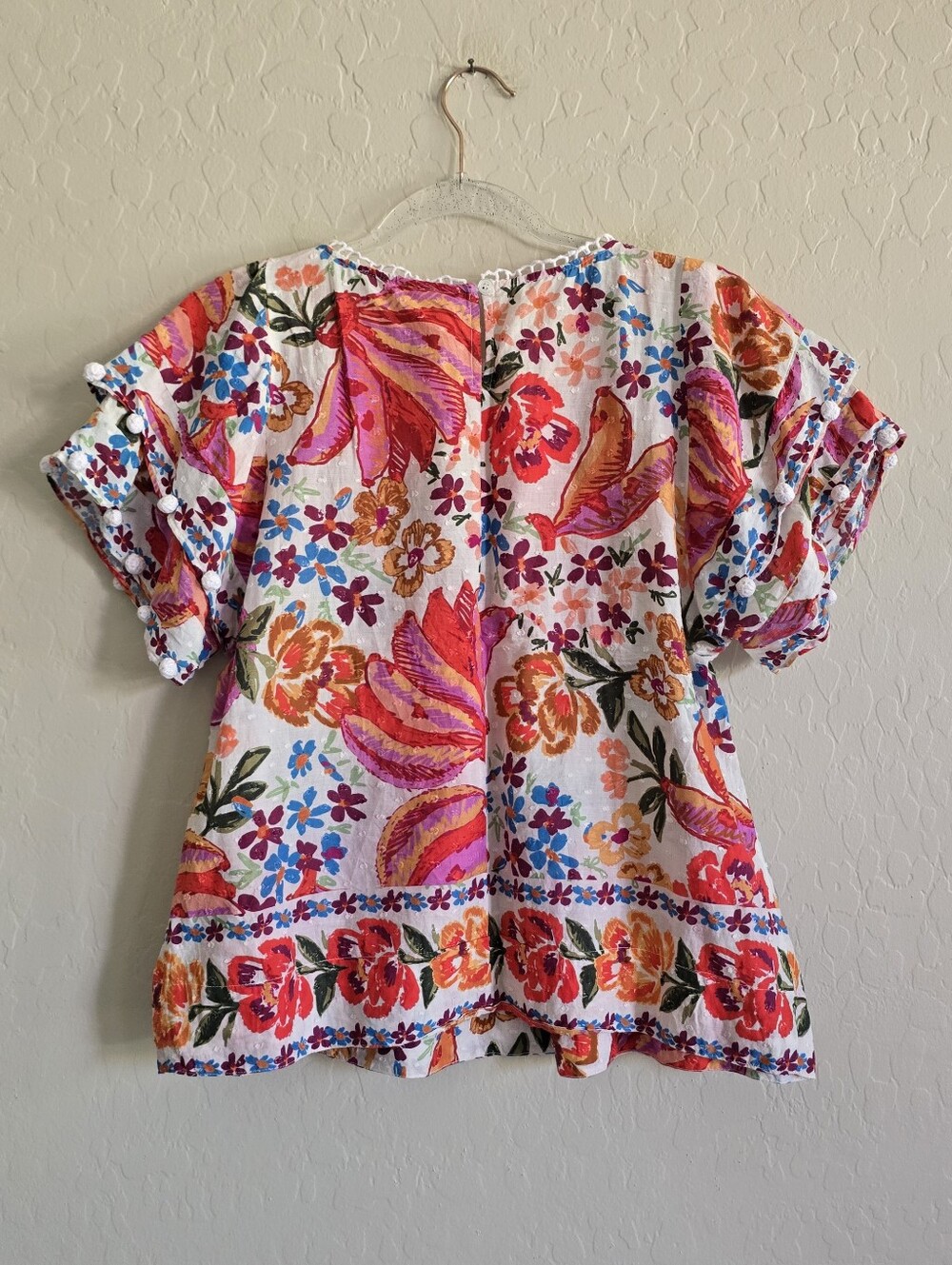 Farm Rio Spring Bananas Pom Pom Top Size Medium Tropical Floral - Picture 7 of 10